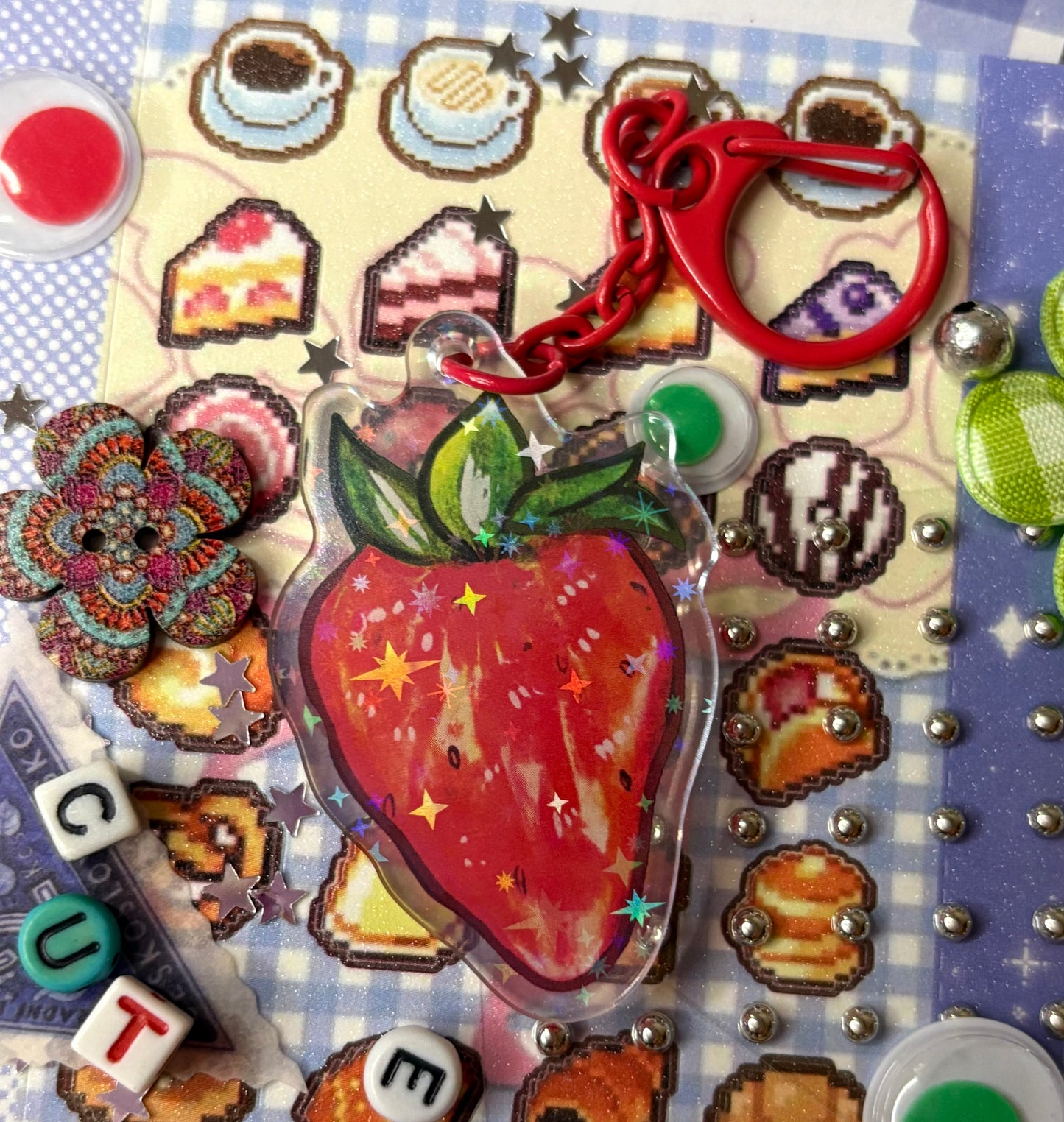 Glittery Star Strawberry Keychain