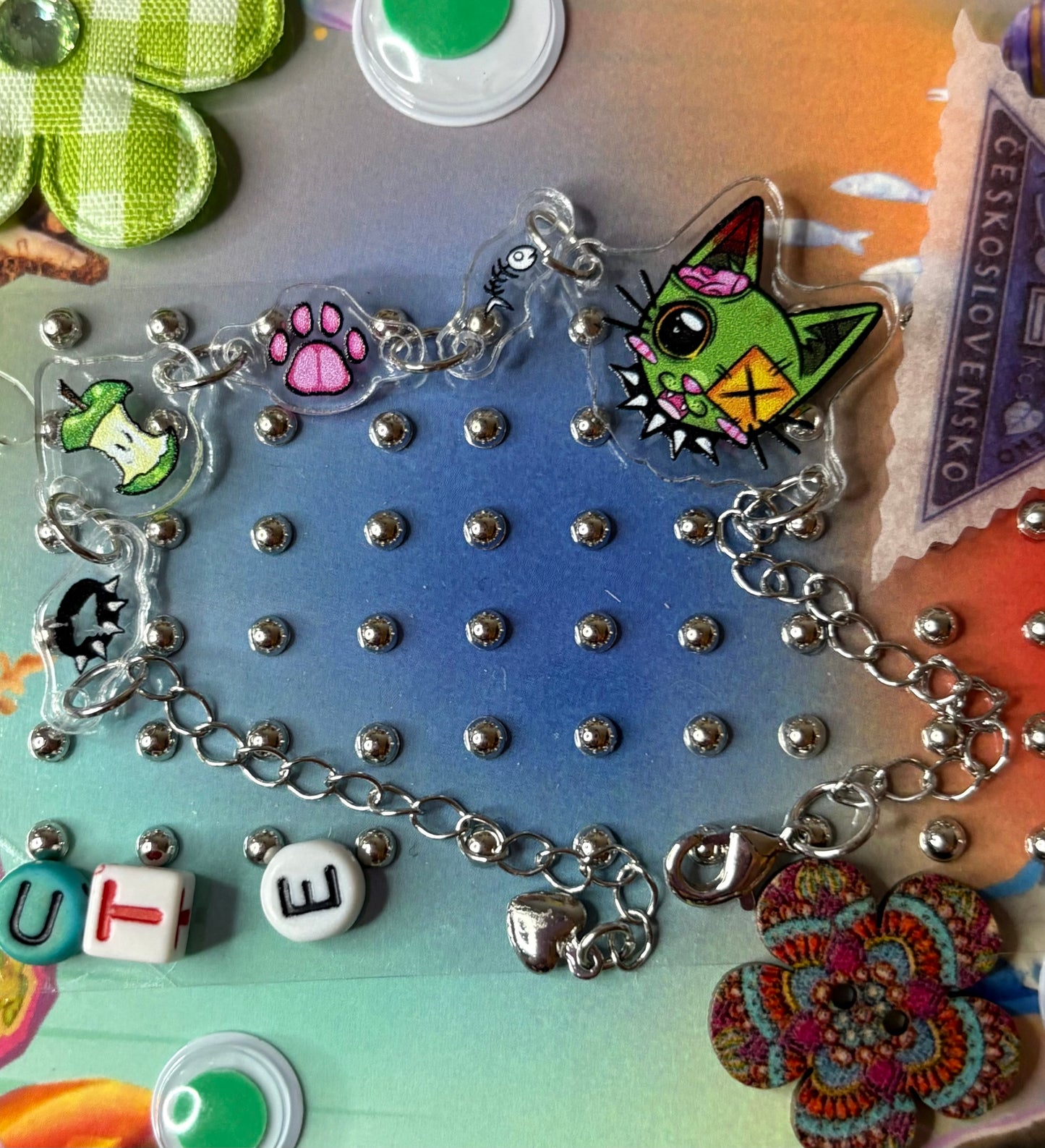 Zombie Cat Acrylic Bracelet